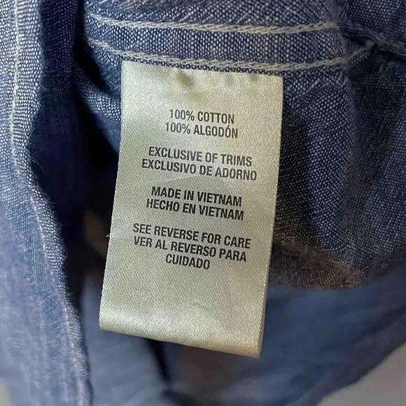 Woolrich Men's XXL Blue Chambray Short Sleeve Button-Up Shirt Casual - Picture 4 of 4